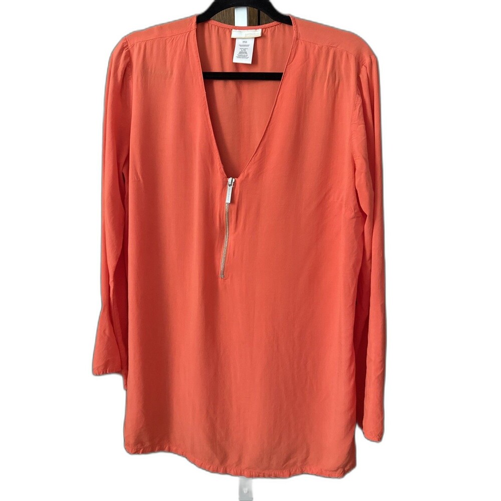 MICHAEL KORS Tunic Size Large 1/2 Zip Top Hot Coral Orange MSRP $113 Lightweight